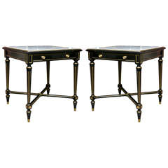 Pair of French Ebonized and Parcel-gilt End Tables