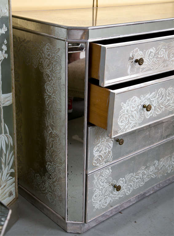 Vintage French Etched & Eglomise Mirrored Commode