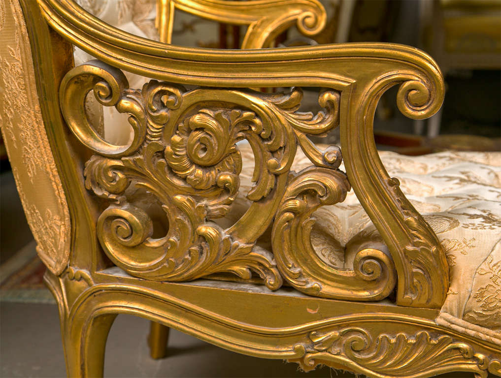 Wood French Rococo Style Gilt Recamier