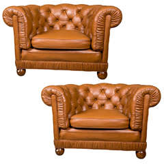 Pair of Tufted Leather Club Chairs