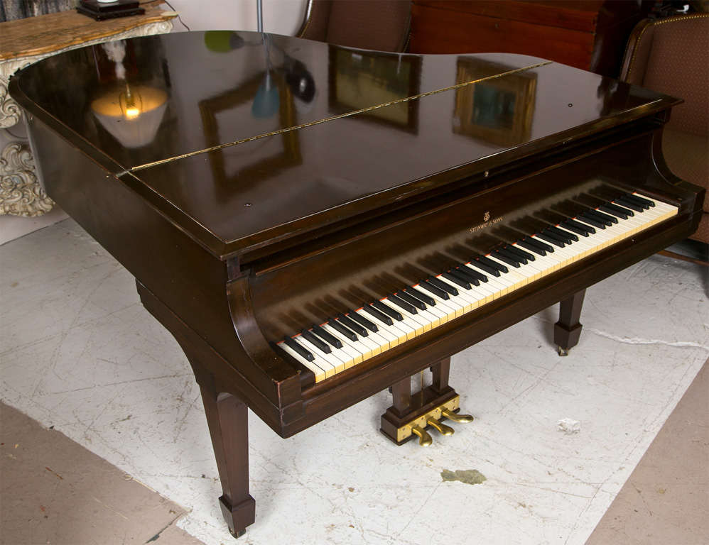 Steinway and Sons Model M baby grand piano Serial # 277181. All solid brass metals in a nicely polished mahogany case. Plays and sounds great. Priced Wholesale.