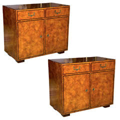 Pair of English Burlwood Campaign Cabinets