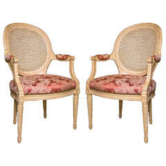Pair of French Louis XIV Style Caned Armchairs by Jansen