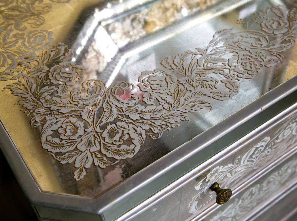 Vintage French Etched and Eglomise Mirrored Commode at 1stdibs