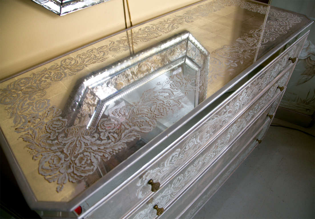 Vintage French Etched and Eglomise Mirrored Commode at 1stdibs