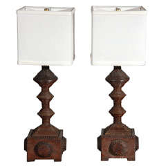 Antique Pair of Tramp Art Lamps