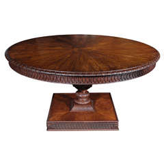 Large American Carved Oak Circular Table