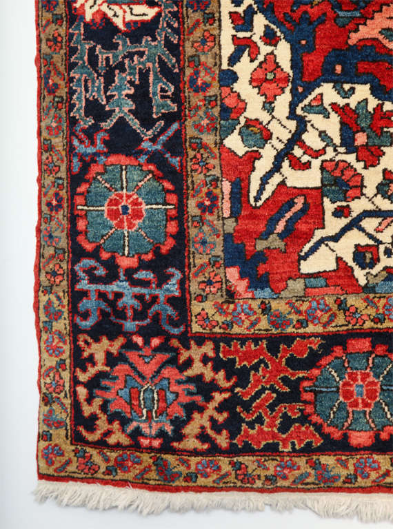 20th Century Antique 1920s Persian Heriz Rug, Red & Indigo, 5' x 6' For Sale