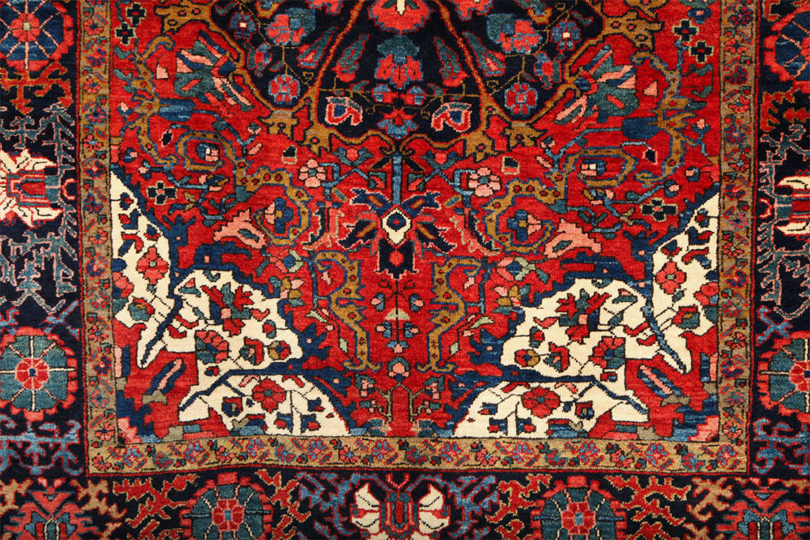 Wool Antique 1920s Persian Heriz Rug, Red & Indigo, 5' x 6' For Sale