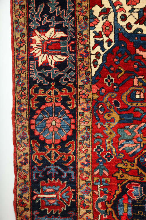 Antique 1920s Persian Heriz Rug, Red and Indigo Wool, 5' x 6' For Sale 3