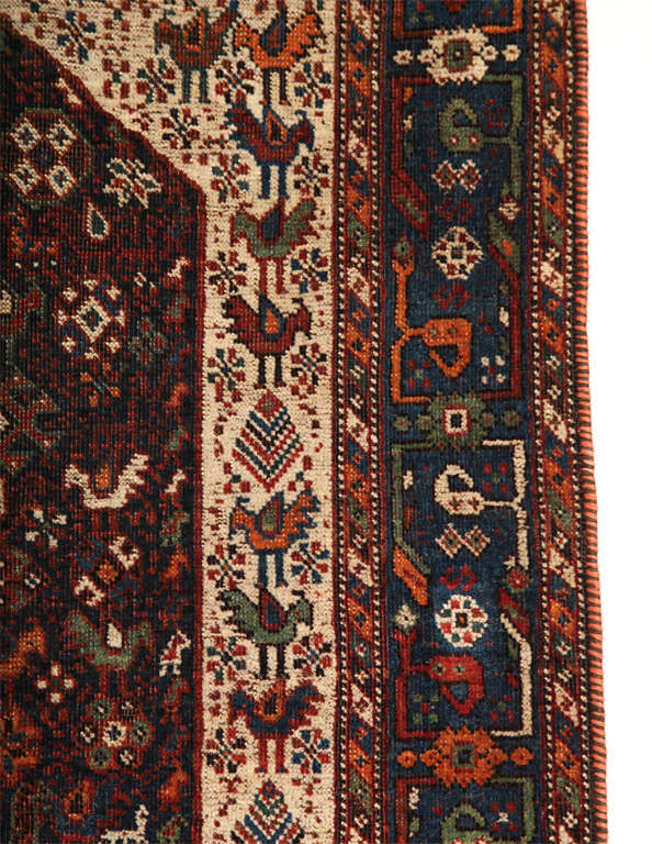 Vegetable Dyed Persian Qashqai Neyriz Carpet circa 1880 with Organic Wool and Dyes