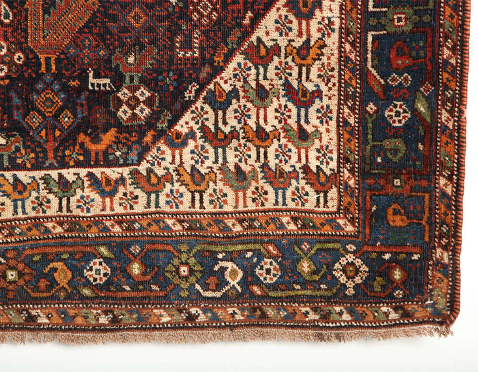 Persian Qashqai Neyriz Carpet circa 1880 with Organic Wool and Dyes In Excellent Condition In New York, NY
