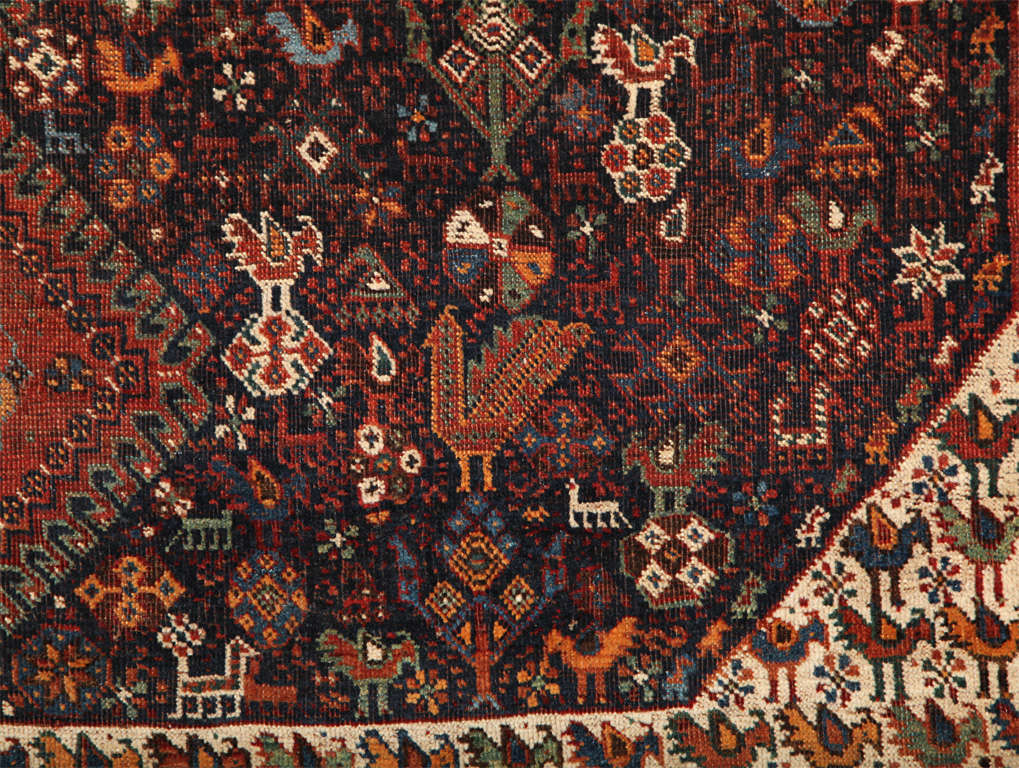 19th Century Persian Qashqai Neyriz Carpet circa 1880 with Organic Wool and Dyes