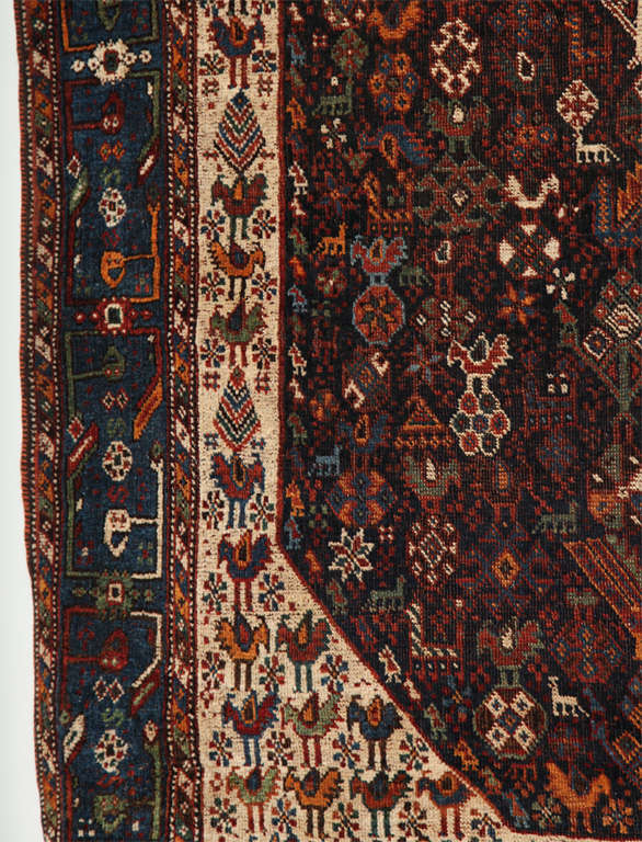 Persian Qashqai Neyriz Carpet circa 1880 with Organic Wool and Dyes 1