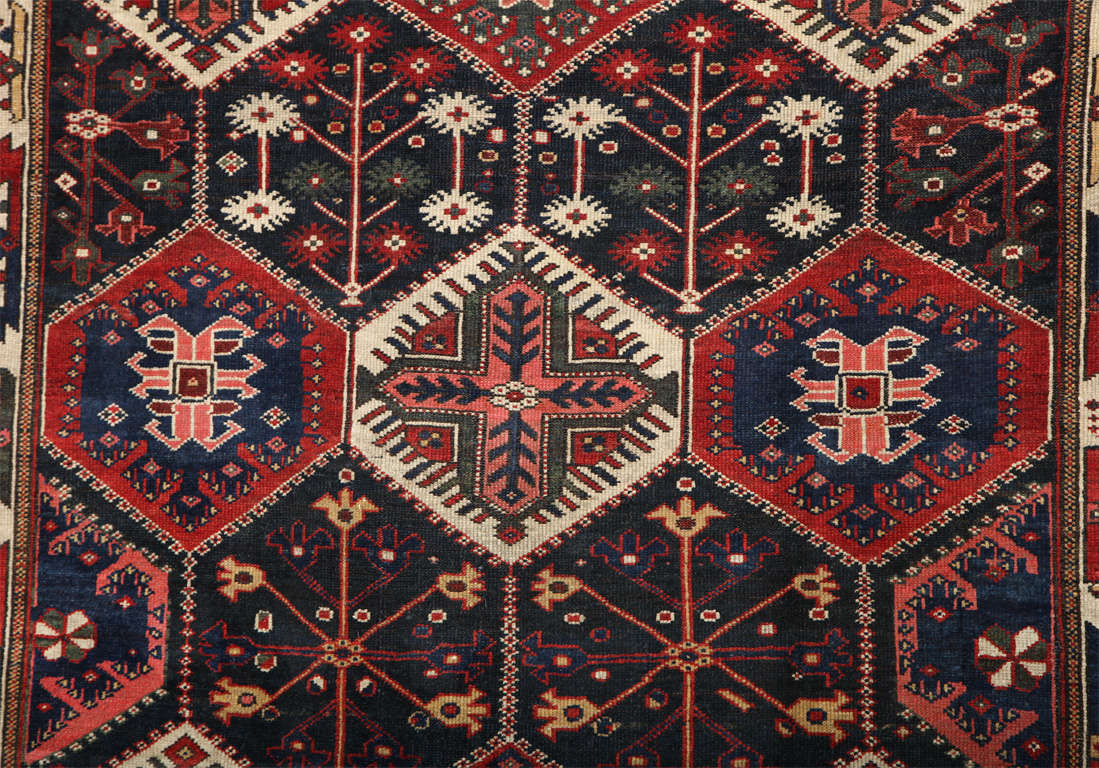 Antiker persischer Bibibaft Bakhtiari-Teppich aus dem Dorf Nooch, Wolle, 5' x 7', 1890er Jahre (Pflanzlich gefärbt) im Angebot