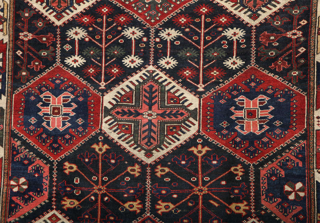 Vegetable Dyed Antique 1890s Persian Bibibaft Bakhtiari Rug from Nooch Village, 5' x 7' For Sale