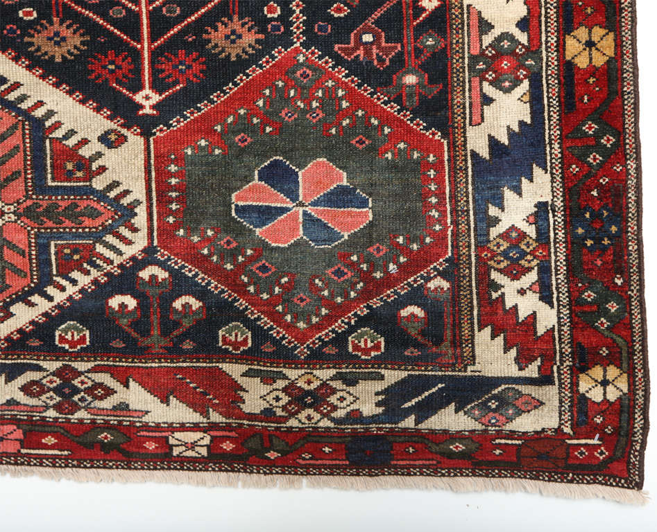 Wool Antique 1890s Persian Bibibaft Bakhtiari Rug from Nooch Village, 5' x 7' For Sale