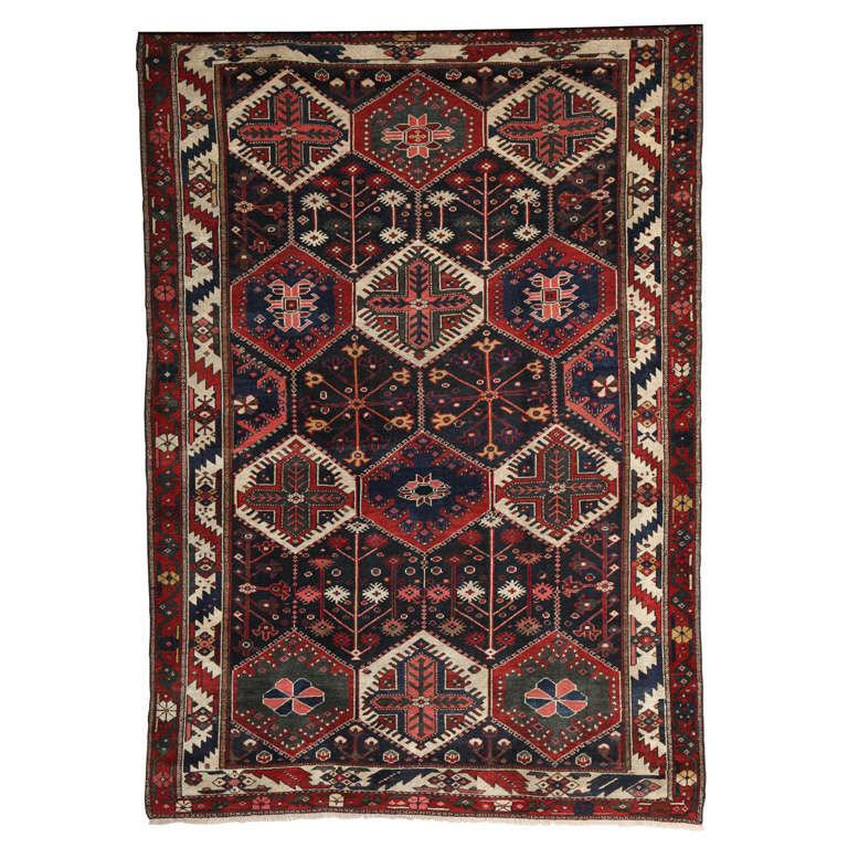 Antique 1890s Persian Bibibaft Bakhtiari Rug from Nooch Village, Wool, 5' x 7' For Sale