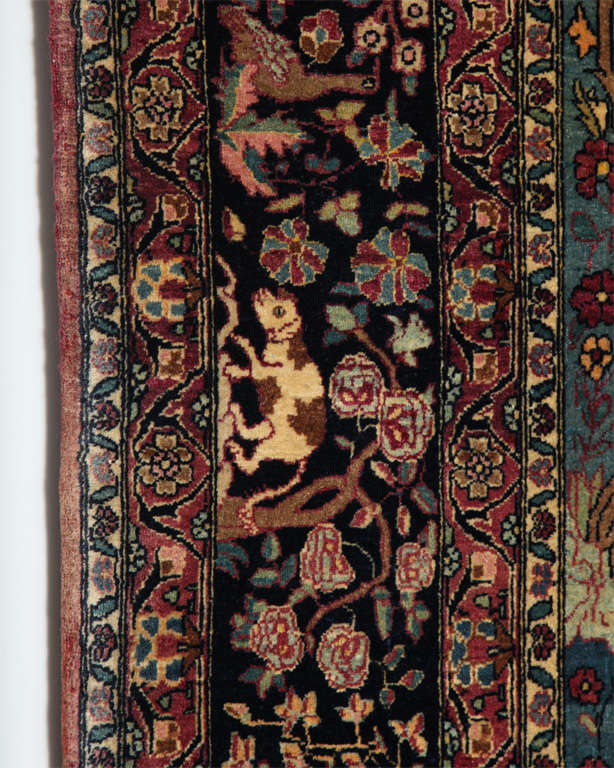 Antique 1880s Persian Tehran Tree of Life Rug with Hunting Scene, 4x6 In Excellent Condition In New York, NY