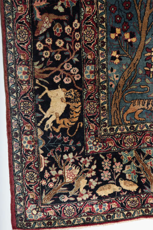 19th Century Antique 1880s Persian Tehran Tree of Life Rug with Hunting Scene, 4x6