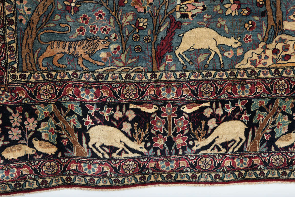 Wool Antique 1880s Persian Tehran Tree of Life Rug with Hunting Scene, 4x6