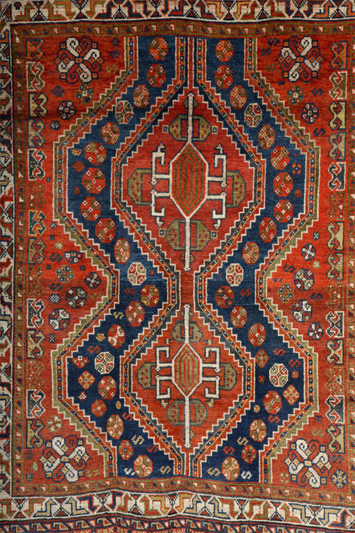 Vegetable Dyed Antique 1900s Persian Qashqai Rug, 5' x 7' For Sale