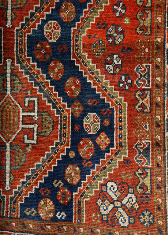 20th Century Antique 1900s Persian Qashqai Rug, Wool, Red, Blue, Green, Navy, 5' x 7' For Sale