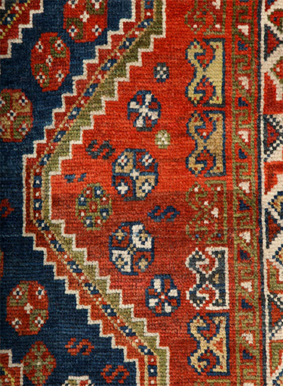 Antique 1900s Persian Qashqai Rug, Wool, Red, Blue, Green, Navy, 5' x 7' For Sale 2