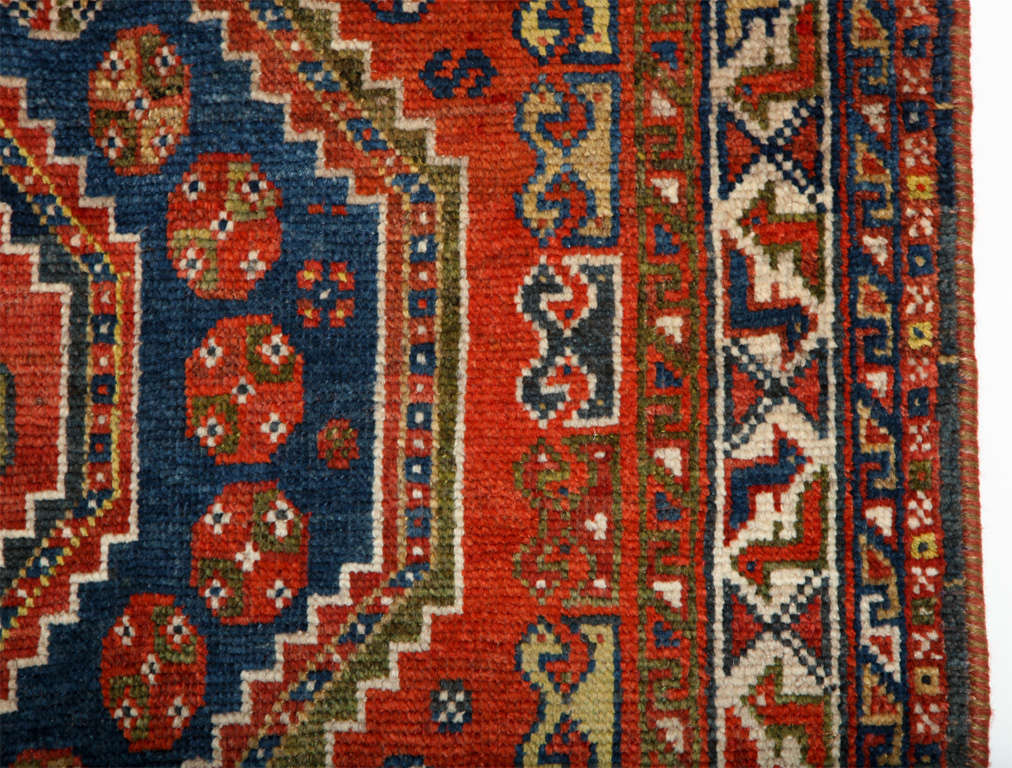 Antique 1900s Persian Qashqai Rug, Wool, Red, Blue, Green, Navy, 5' x 7' For Sale 3