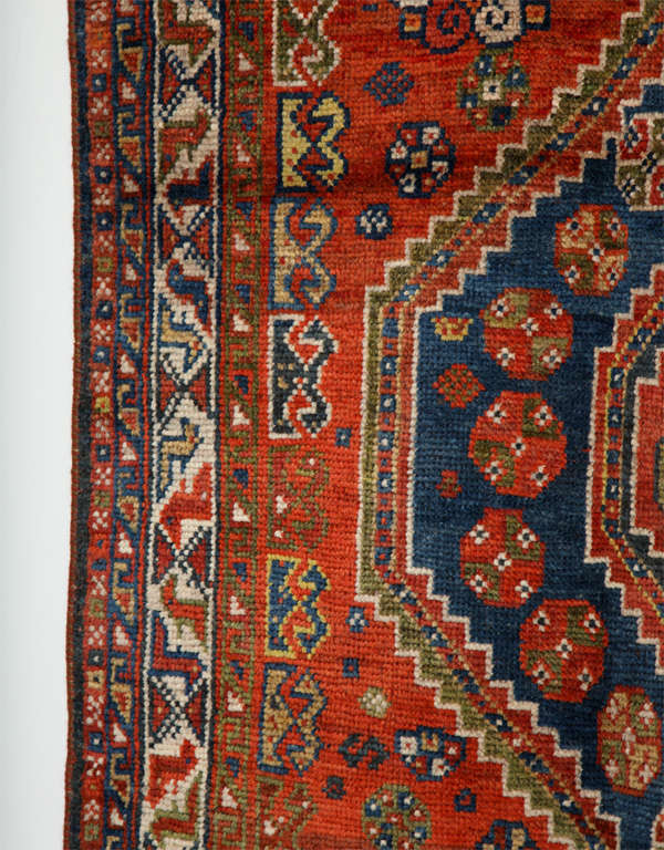 Antique 1900s Persian Qashqai Rug, Wool, Red, Blue, Green, Navy, 5' x 7' For Sale 4