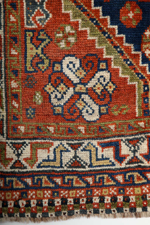 Antique 1900s Persian Qashqai Rug, Wool, Red, Blue, Green, Navy, 5' x 7' For Sale 5