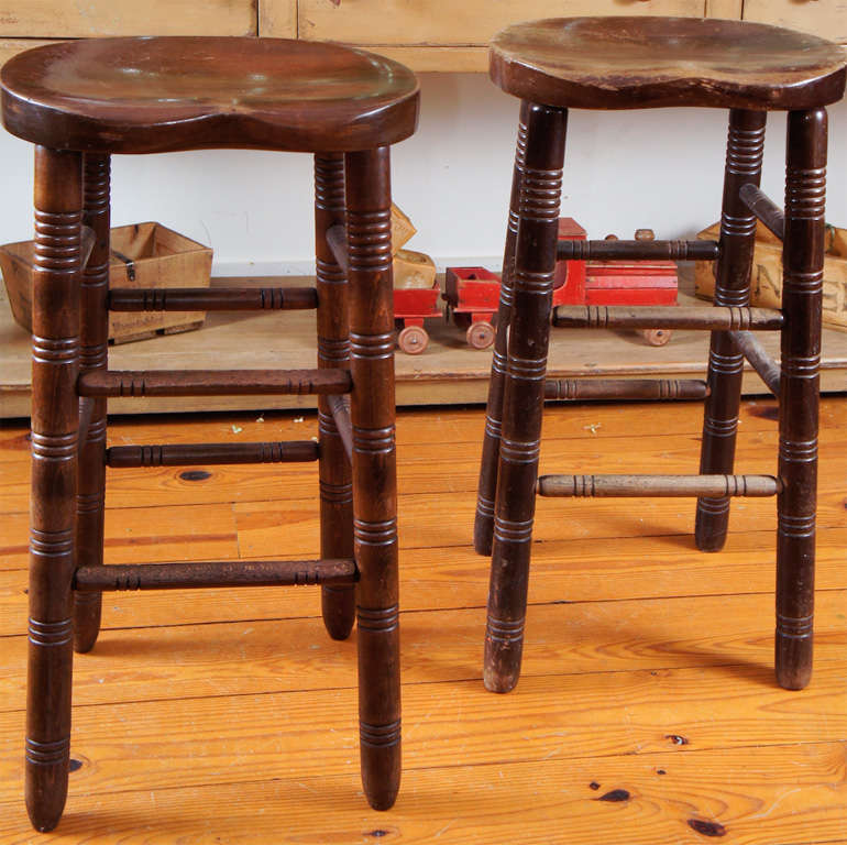 These stools come from an English pub in Northern England and are the sturdiest stools we have ever bought. they are also the single most comfortable stools you have ever sat in. the saddle seat is conformed to make this most pleasing. the height