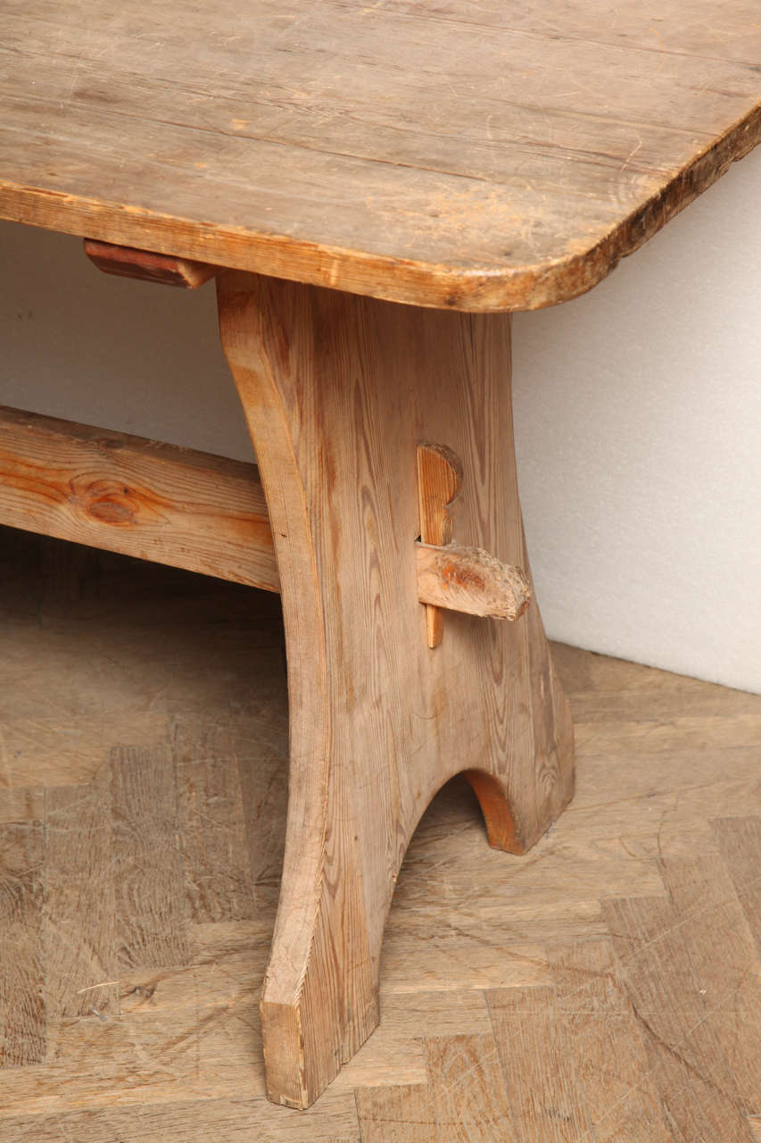 British Pine Trestle End Table For Sale