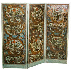 Antique French Tooled Leather Screen