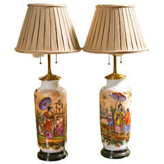 Pair of 19th Century French Chinoiserie Style Porcelain Lamps 7