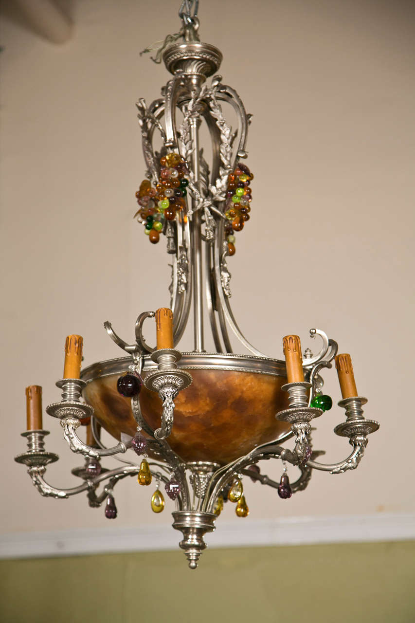 French Art Nouveau Style Eight-Light Chandelier Silver Argente Over Bronze  For Sale 5