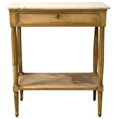 French Louis XVI Style Distress Painted And Parcel Gilt Side Table Marble Top