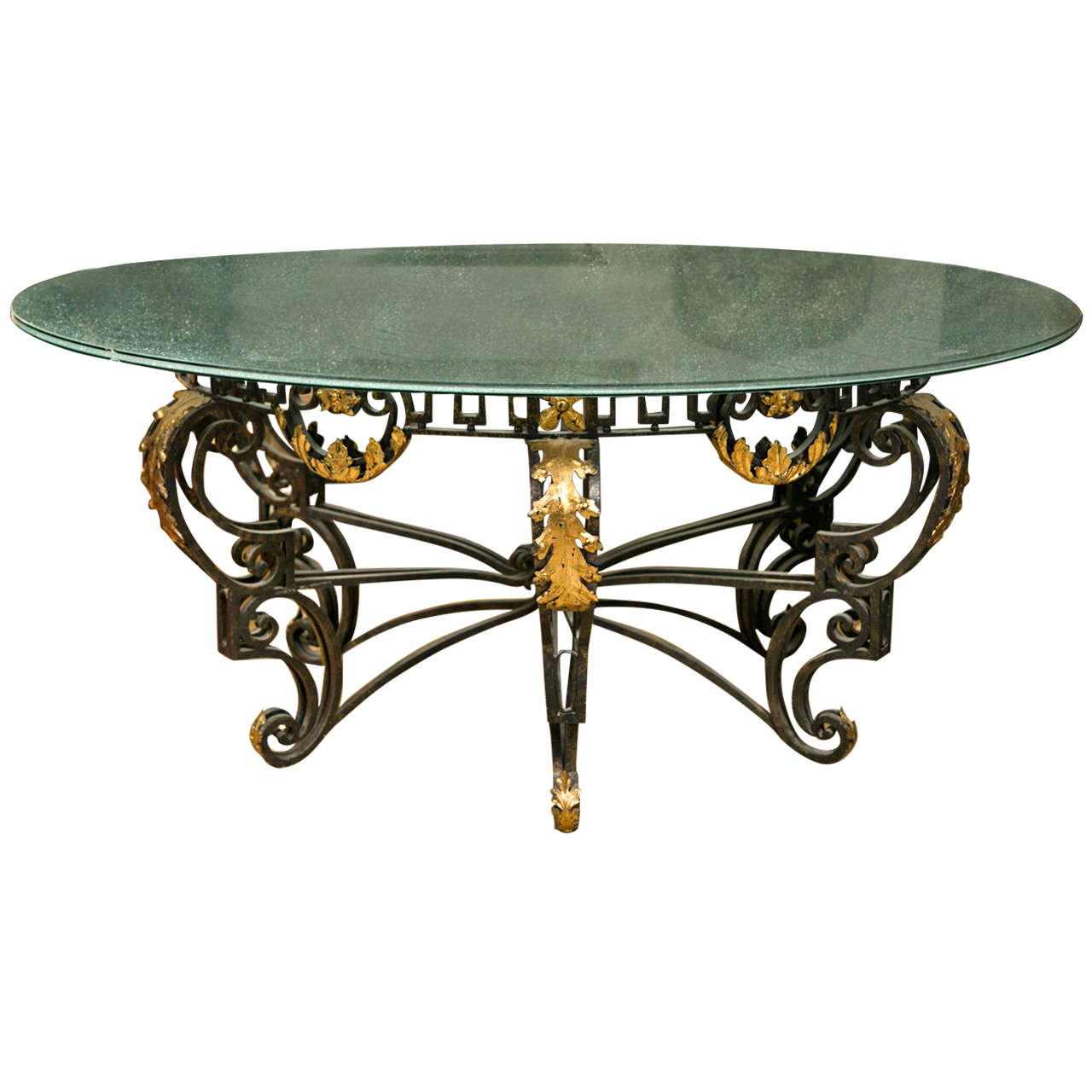 Art Nouveau Style Crackle Glass Round Dining Table