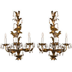 French Gilt-Brass Three-Light Wall Sconces 2