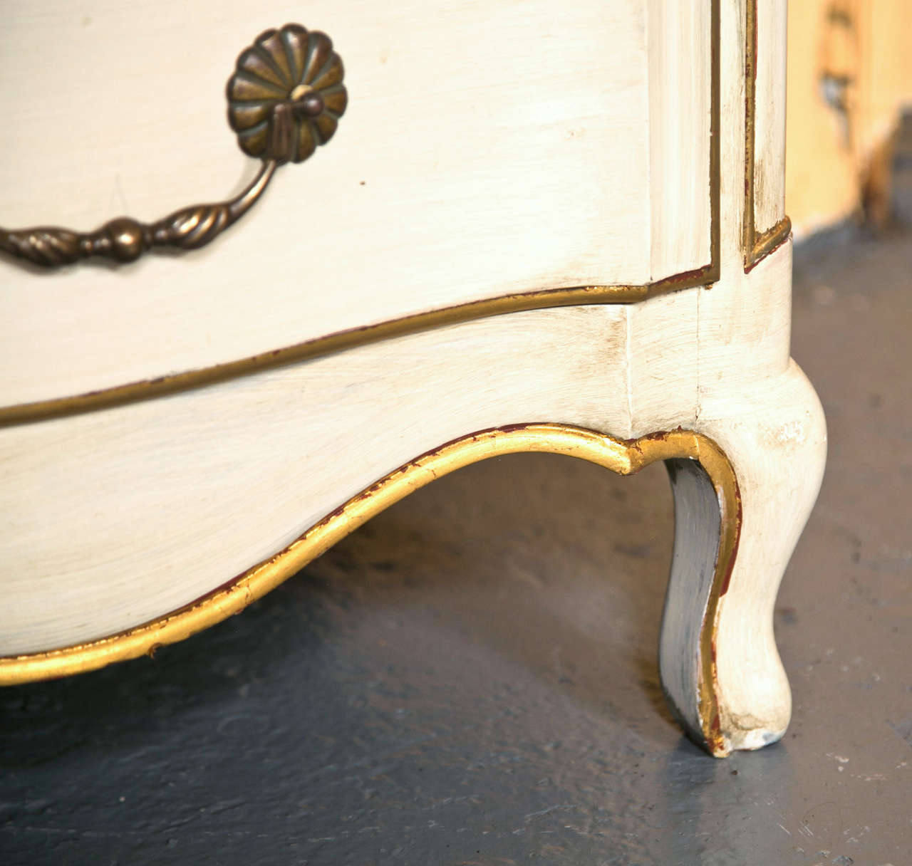 French Louis XV Style Distress Painted And Parcel Gilt Commode Stamped Jansen 3