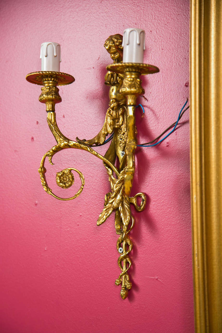 Set of 4 French Belle Epoque Gilt Brass Wall Sconces