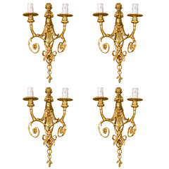 Set of 4 French Belle Epoque Gilt Brass Wall Sconces