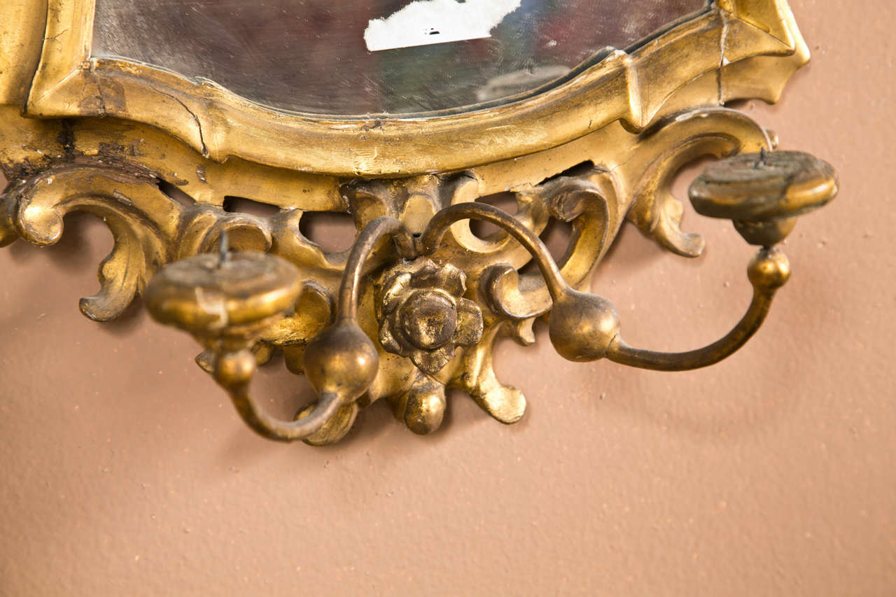 20th Century Pair of French Rococo Style Mirror Girandoles