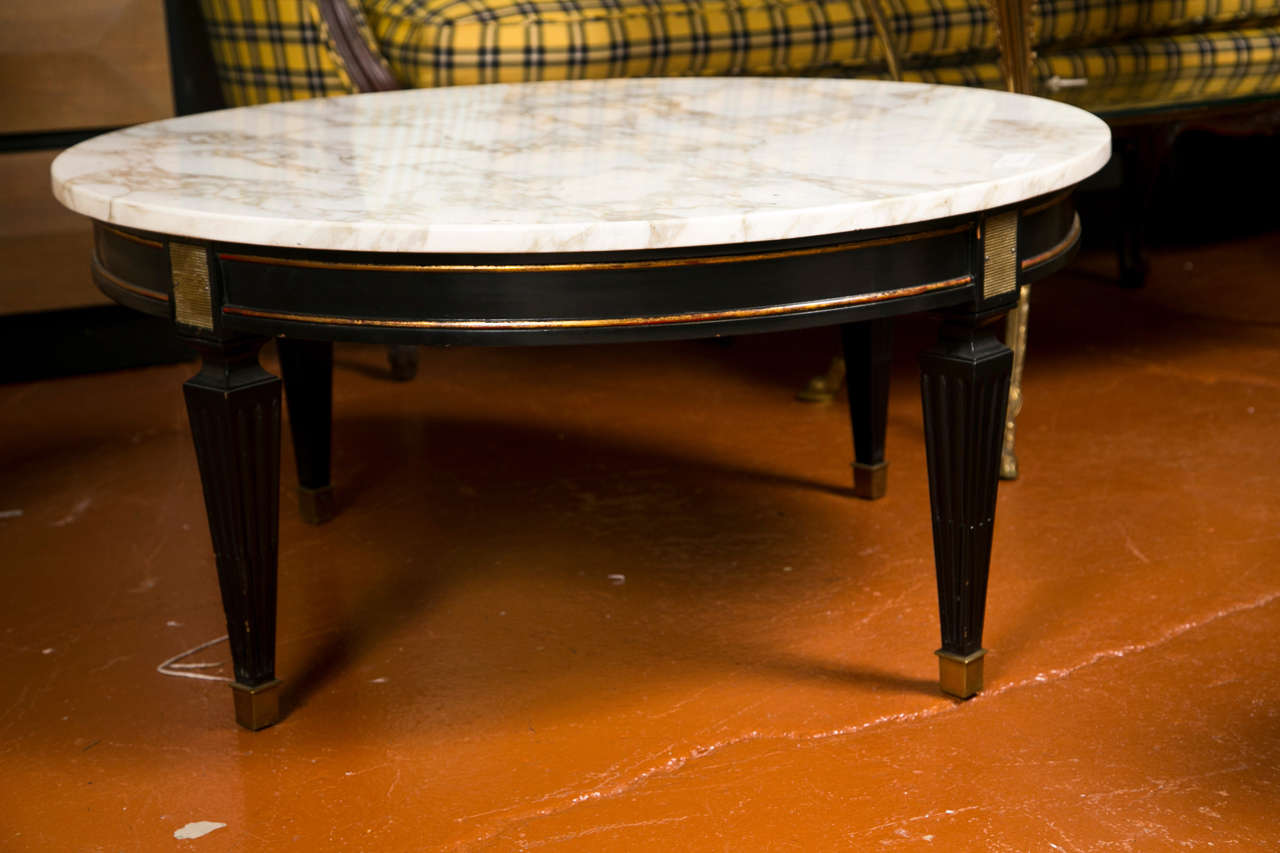 French Directoire Style Circular Coffee Table With Thick White Marble Top 2