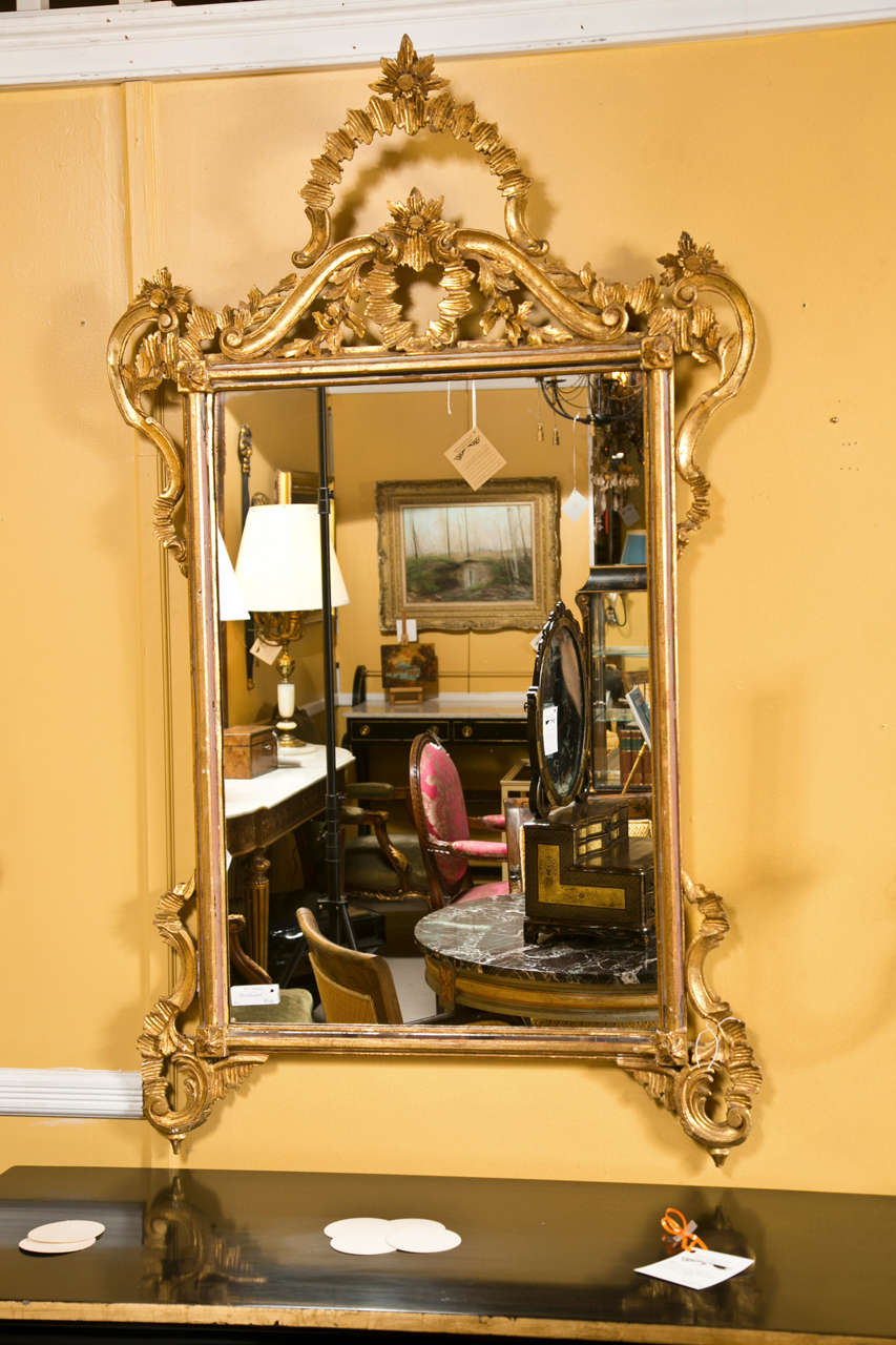 20th Century Decorative Giltwood Mirror Rectangular Frame Decorated With Foliage And Scrolls