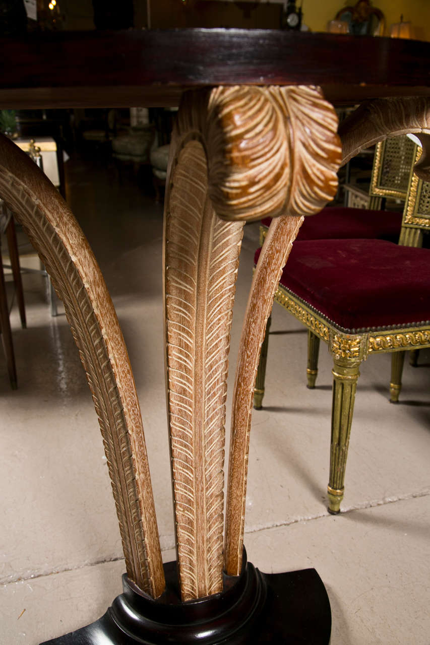 French Mahogany Plume Base Demilune Console Table