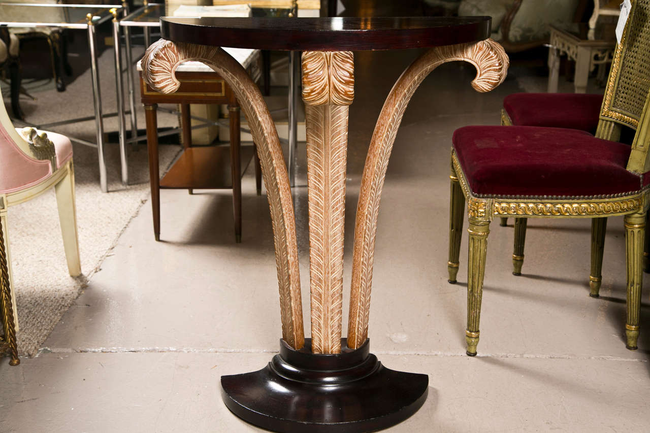 Mahogany Plume Base Demilune Console Table 3