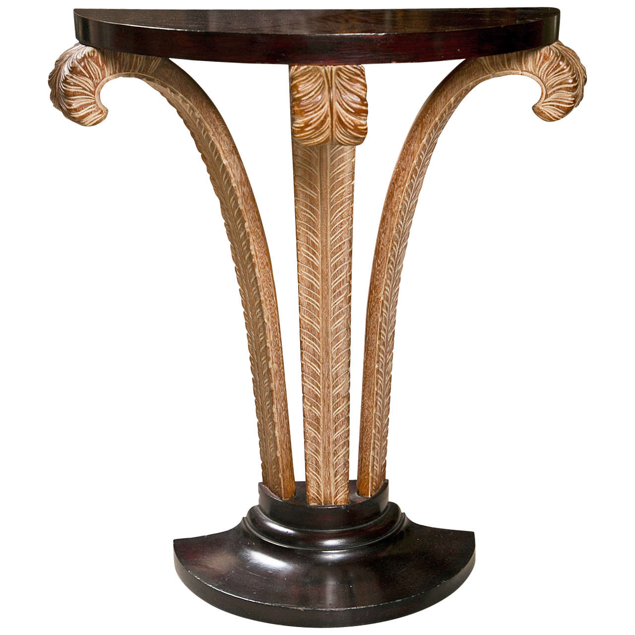 Mahogany Plume Base Demilune Console Table