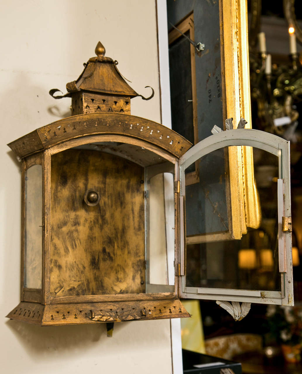 20th Century Pair of Tole Lantern Wall Sconces