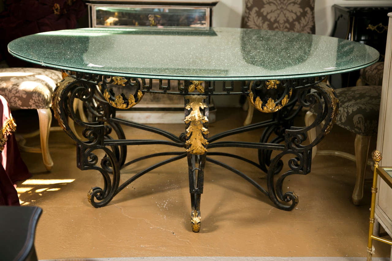 Art Nouveau Style Crackle Glass Round Dining Table at 1stDibs